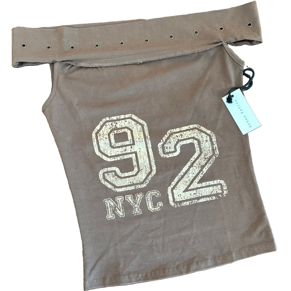 Urban Nation~Womens Brown Strapless Tube Top~ NYC 92 Graphic~ Sz M~NWT